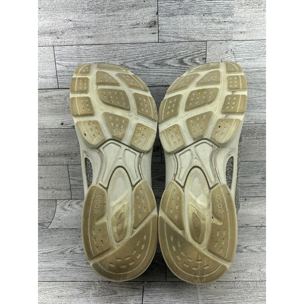 ECCO Biom Women Grey Sage Green Slip On Sneakers Crackle Pattern Sz 38 EU 7.5 US